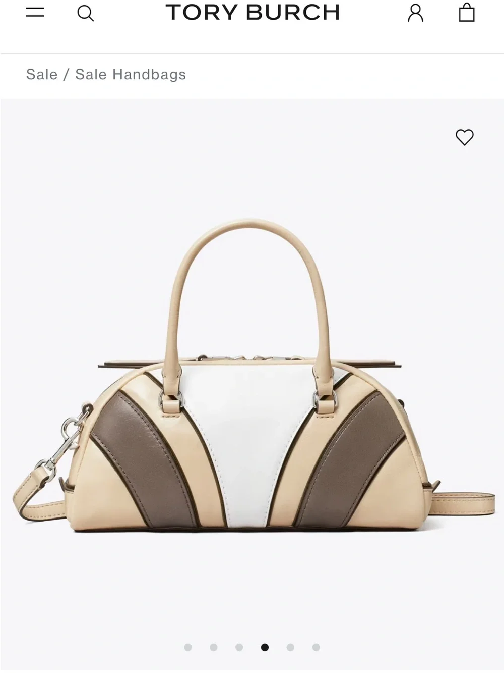 Tory Burch Tricolor Dome Satchel in Cream, White & Taupe